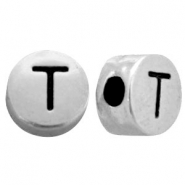 Perles au look m&eacute;tallique lettre T argent&eacute; antique