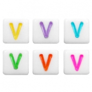 Perles acryliques alphabet lettre V multicolore-blanc
