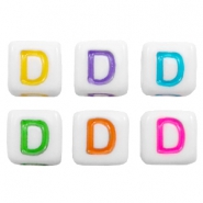Perles acryliques alphabet lettre D multicolore-blanc