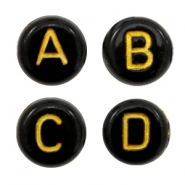 Perles lettres acryliques m&eacute;lang&eacute;es Noir-dor&eacute;