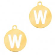 Breloques en acier inox alphabet lettre W m&eacute;daillon 10mm Dor&eacute;