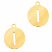 Breloques en acier inox alphabet lettre I m&eacute;daillon rond 10mm Dor&eacute;