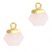 Pierres naturelles pendentifs hexagone Rose glace-doré