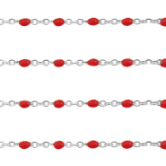Appr&ecirc;ts en acier inox cha&icirc;ne maille jaseron 1mm&nbsp; Rouge samba-argent&eacute;