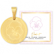 Mix & Match breloques en acier Inox 15mm Fleur de naissance F&eacute;vrier - Violette Dor&eacute;