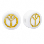 Perles lettres acryliques signe de paix Blanc-dor&eacute;