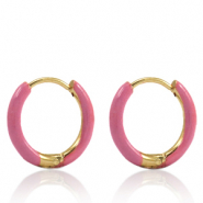 Boucles d'oreilles en acier Inox créoles émaillée 14mm Rose thulian-doré