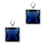 Pendentifs en verre Crystal Glass carré Bleu royale-argenté