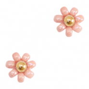 Perles Miyuki fleur 8mm Rose saumon-dor&eacute;