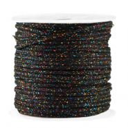Fil macram&eacute; tress&eacute; 2mm Noir-multicolore paillet&eacute;
