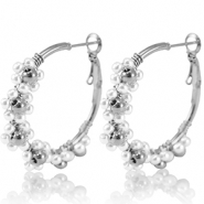 Boucles d'oreilles en acier Inox créoles fleur 35mm Argenté-blanc