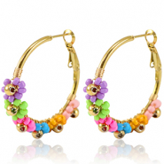 Boucles d'oreilles en acier Inox créoles fleur 35mm Doré-multicolore