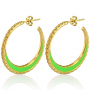 Boucles d'oreilles en acier Inox cr&eacute;oles 30mm Dor&eacute;-vert n&eacute;on