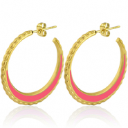 Boucles d'oreilles en acier Inox créoles 30mm Doré-rose vif