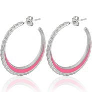 Boucles d'oreilles en acier Inox créoles 30mm Argenté-rose vif