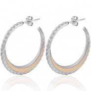 Boucles d'oreilles en acier Inox créoles 30mm Argenté-rose vintage