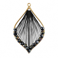 Pendentifs au crochet avec fil macram&eacute; et perles &agrave; facettes goutte Dor&eacute;-noir m&eacute;tallique