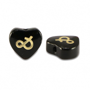 Perles en verre c&oelig;ur "&" Noir-dor&eacute;