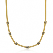 Colliers en acier inox cha&icirc;ne maille serpentine cristal Dor&eacute;-noir