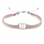 Bracelets tendance ruban avec connecteur acier inox Rose clair-argent&eacute;