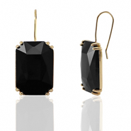 Boucles d’oreilles / puces d’oreilles en verre Crystal Glass rectangle Noir-doré