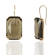 Boucles d’oreilles / puces d’oreilles en verre Crystal Glass rectangle Marron-doré