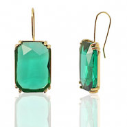 Boucles d’oreilles / puces d’oreilles en verre Crystal Glass rectangle Vert-doré