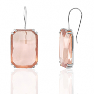 Boucles d’oreilles / puces d’oreilles en verre Crystal Glass rectangle Pêche-argenté
