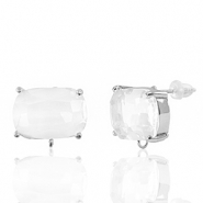 Boucles d’oreilles / puces d’oreilles en verre Crystal Glass avec anneau rectangle Cristal-argenté