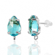 Boucles d’oreilles / puces d’oreilles en verre Crystal Glass avec anneau goutte Bleu-argenté