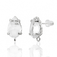 Boucles d’oreilles / puces d’oreilles en verre Crystal Glass avec anneau goutte Cristal-argenté