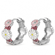 Métal TQ laiton créoles émaillées fleur Argenté-blanc rose