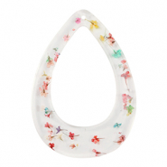 Pendentifs en r&eacute;sine avec fleurs s&eacute;ch&eacute;es goutte Dor&eacute;-multicolore