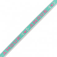Ruban texte "amour" Bleu turquoise foncé-rose fuchsia