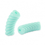 Perles tubes acryliques torsad&eacute; Bleu turquoise doux