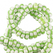 Perles en polym&egrave;re rondelles 7mm Blanc-vert printemps