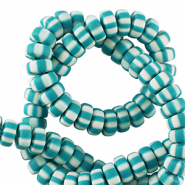 Perles en polym&egrave;re rondelles 7mm Blanc-bleu turquoise baltique