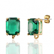 Boucles d’oreilles / puces d’oreilles en verre Crystal Glass avec anneau rectangle Vert-doré