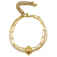 Bracelets en acier Inox triple rangs & strass Dor&eacute;