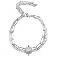 Bracelets en acier Inox triple rangs & strass Argent&eacute;