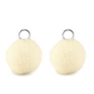 Pendentifs pompon avec anneau 10mm Argent&eacute;-blanc cass&eacute;