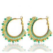 Boucles d'oreilles en acier Inox perles Turquoise menthe-doré