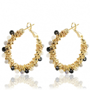 Boucles d'oreilles en acier Inox perles &agrave; facettes Noir-blanc-dor&eacute;