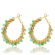 Boucles d'oreilles en acier Inox perles &agrave; facettes Vert-dor&eacute;