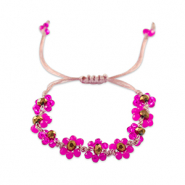 Bracelet perles &agrave; facettes fleur Fuchsia-marron topaze