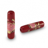 Perles en verre tube fleur Port rouge-rouge rose