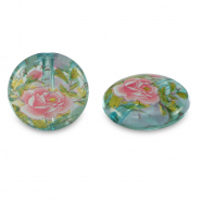 Perles en verre 14mm fleur Bleu clair transparent-rouge rose