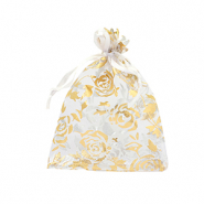 Sachet à bijoux en organza 7x9cm rose Blanc-doré