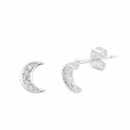 M&eacute;tal TQ laiton boucles d'oreilles / puces d&rsquo;oreilles zirconium lune Argent&eacute;