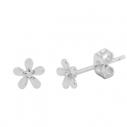 M&eacute;tal TQ laiton boucles d'oreilles / puces d&rsquo;oreilles zirconium fleur Argent&eacute;